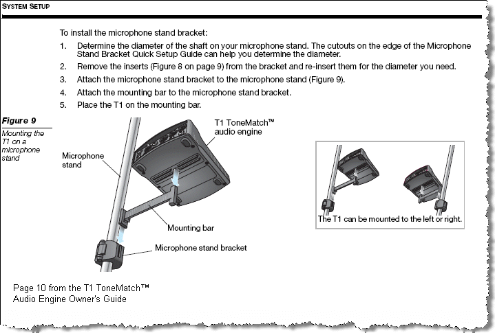 Excerpt from the T1 ToneMatch® Owners Manual - page 10.